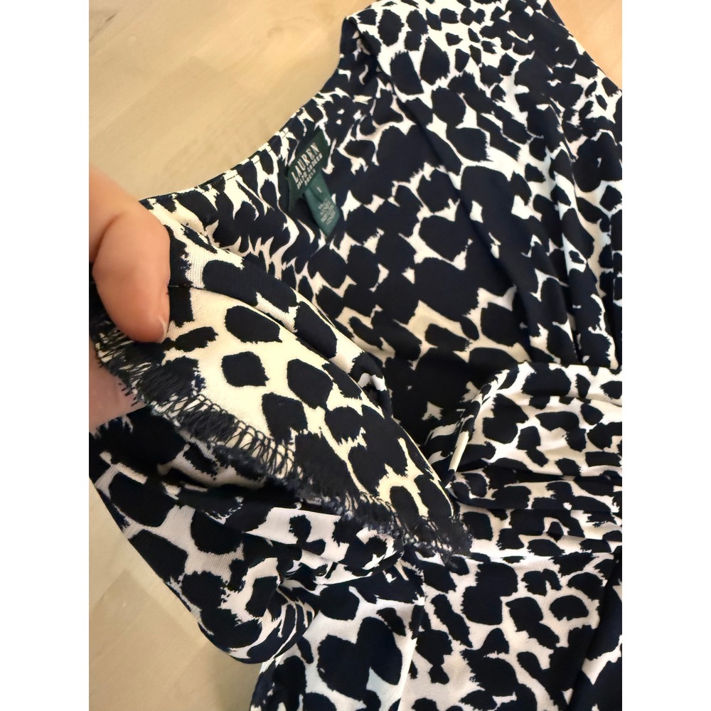 Lauren Ralph Lauren Navy White Animal Print Sheath Dress Cap Sleeve V Neck - Picture 13 of 13